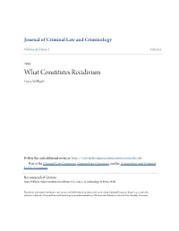 What Constitutes Recidivism Harry Willbach