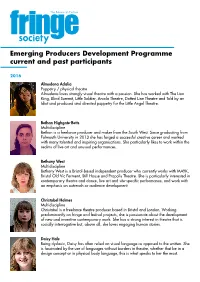 Emerging Producers Development Programme Current and Past Participants