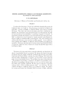 FINITE ADDITIVITY VERSUS COUNTABLE ADDITIVITY: De FINETTI and SAVAGE