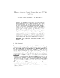 Efficient Identity-Based Encryption Over NTRU Lattices