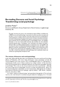 Rereading Discourse and Social Psychology