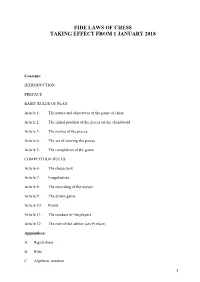 Fide Laws of Chess Taking Effect from 1 January 2018