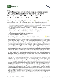 Gene Sequences of Potential Targets of Insecticidal PF2 Lectin Identified