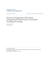 Immersive Visualization in Biomedical Computational Fluid Dynamics and Didactic Teaching and Learning John Thomas Venn Marquette University