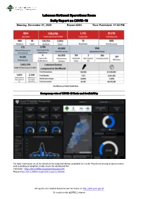 Lebanon National Operations Room Daily Report on COVID-19 Monday, December 07, 2020 Report #264 Time Published: 07:00 PM
