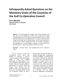 Infrequently Asked Questions on the Monetary Union of the Countries of the Gulf Co-Operation Council