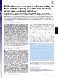 Thallium Isotopes Reveal Protracted Anoxia During the Toarcian (Early Jurassic) Associated with Volcanism, Carbon Burial, and Mass Extinction