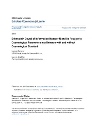 Bekenstein Bound of Information Number N and Its Relation to Cosmological Parameters in a Universe with and Without Cosmological Constant