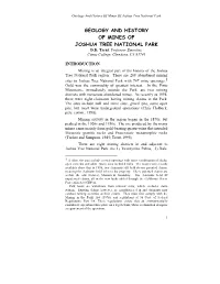 Geology and History of Mines of Joshua Tree National Park