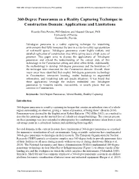 360-Degree Panoramas As a Reality Capturing Technique in Construction Domain: Applications and Limitations