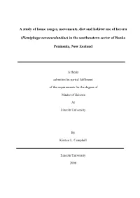 A Study of Home Ranges, Movements, Diet and Habitat Use of Kereru