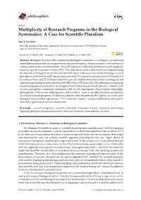 Multiplicity of Research Programs in the Biological Systematics: a Case for Scientiﬁc Pluralism