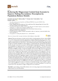 Reducing the Magnesium Content from Seawater to Improve Tailing Flocculation: Description by Population Balance Models