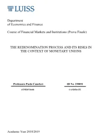 (Prova Finale) the REDENOMINATION PROCESS and I