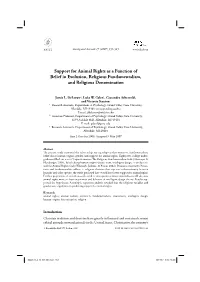 Support for Animal Rights As a Function of Belief in Evolution, Religious Fundamentalism, and Religious Denomination