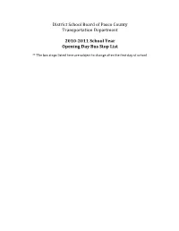 2010-2011 Bus Stop List
