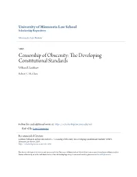 Censorship of Obscenity: the Developing Constitutional Standards
