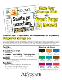Front Page Ad Notes!