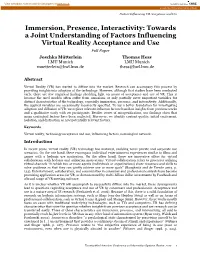 Immersion, Presence, Interactivity: Towards a Joint Understanding of Factors Influencing Virtual Reality Acceptance And