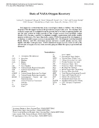 State of NASA Oxygen Recovery