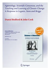 Agnotology, Scientific Consensus, and the Teaching and Learning of Climate Change: a Response to Legates, Soon and Briggs