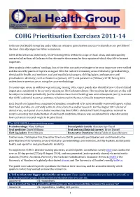 COHG Prioritisation Exercises 2011-14