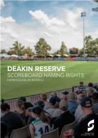 Deakin Reserve Scoreboard Naming Rights Expressions of Interest