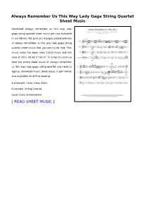 Always Remember Us This Way Lady Gaga String Quartet Sheet Music