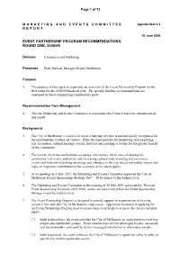 Event Partnership Program Recommendations, Round One, 2008/09