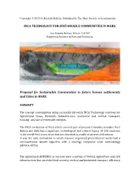 Inca Technology for Sustainable Communities in Mars