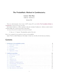 18.218 Probabilistic Method in Combinatorics, Lecture Notes