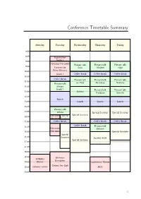 Conference Timetable Summary