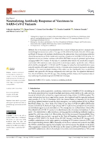Neutralizing Antibody Response of Vaccinees to SARS-Cov-2 Variants