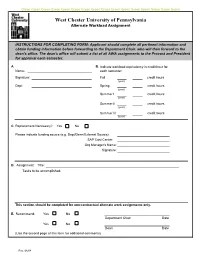 West Chester University of Pennsylvania Alternate Workload Assignment