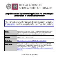 Computational and Experimental Approaches for Evaluating the Genetic Basis of Mitochondrial Disorders