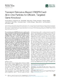 Transient Retrovirus-Based CRISPR/Cas9 All-In-One Particles for Efficient, Targeted Gene Knockout
