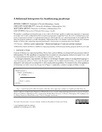 A Relational Interpreter for Synthesizing Javascript