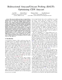 Bidirectional Anycast/Unicast Probing (BAUP): Optimizing CDN Anycast