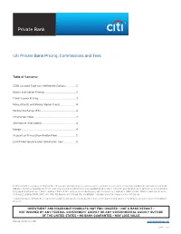 Citi Private Bank Pricing, Commissions and Fees