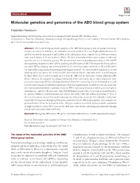 Molecular Genetics and Genomics of the ABO Blood Group System