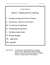 Options: Valuation and (No) Arbitrage Prof
