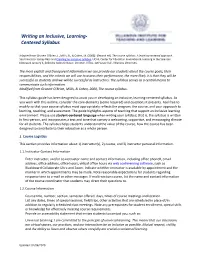 Writing an Inclusive, Learning-Centered Syllabus