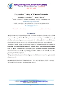 Penetration Testing of Wireless Networks