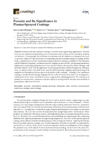 Porosity and Its Significance in Plasma-Sprayed Coatings