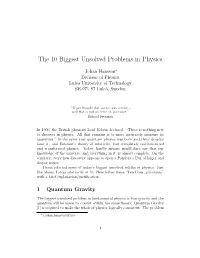 The 10 Biggest Unsolved Problems in Physics