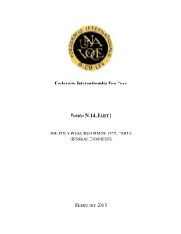 The Holy Week Reform of 1955: Part I, General Comments