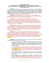 A Resolution of the Board of County Commissioners of Ouray County, Colorado Urging the Bureau of Land Management to Reconsider Its Redistricting of San Juan County