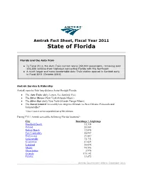 Amtrak Fact Sheet, Fiscal Year 2011