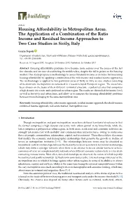 Housing Affordability in Metropolitan Areas. the Application of a Combination of the Ratio Income and Residual Income Approaches to Two Case Studies in Sicily, Italy