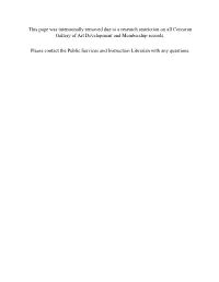 This Page Was Intentionally Removed Due to a Research Restriction on All Corcoran Gallery of Art Development and Membership Records